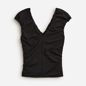 J Crew Ruched V-neck top in stretch cotton blend